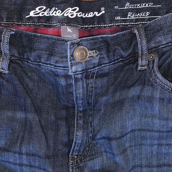 EUC WOMEN’S SIZE 12 EDDIE BAUER BOYFRIEND RELAXED FLANNEL HI-RISE JEANS - Picture 5 of 9
